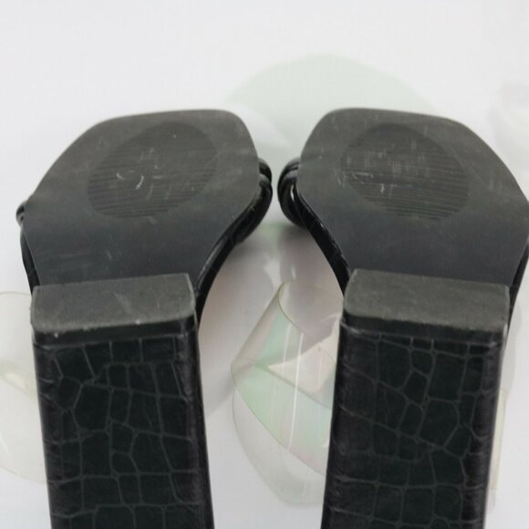 Nasty Gal Womens Sandal Size 6 Black Clear Strappy Mule Square Toe Block Heel - Picture 10 of 12